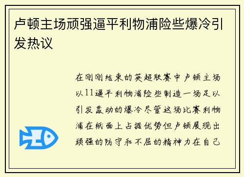 卢顿主场顽强逼平利物浦险些爆冷引发热议 卢顿主场顽强逼平利物浦险些爆冷引发热议